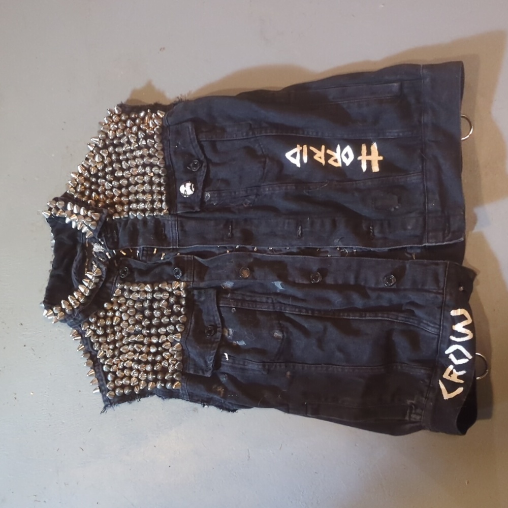 Custom studded old diy punk denim vest